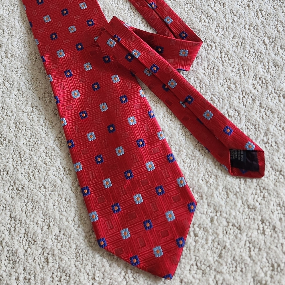Roundtree & Yorke Silk Tie Men’s 58” Red Blue Woven Plaid Designer Wide Tie